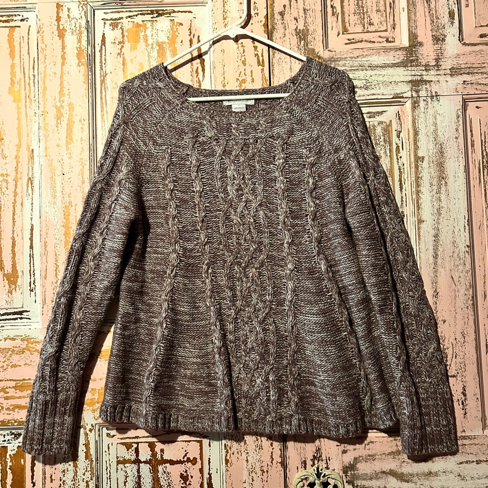 KEREN hart Marled Cable Knit Scoop-Neck Sweater - Gray